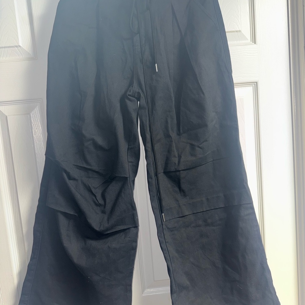 DAZY less WOMEN'S Y2K CARGO HIPSTER DRAW STRING PARACHUTE PANTS BLACK SZ LARGE